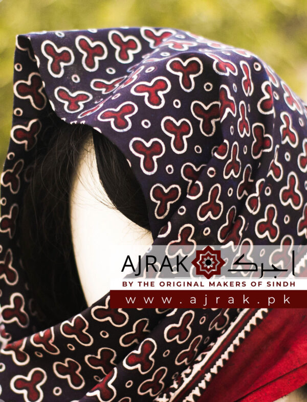 Authentic Mohen-jo-daro Ajrak print crafted using organic materials and traditional methods