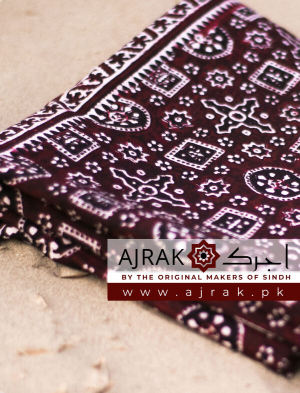 Handmade Maroon Jileb ajrak pattern on organic cotton fabric