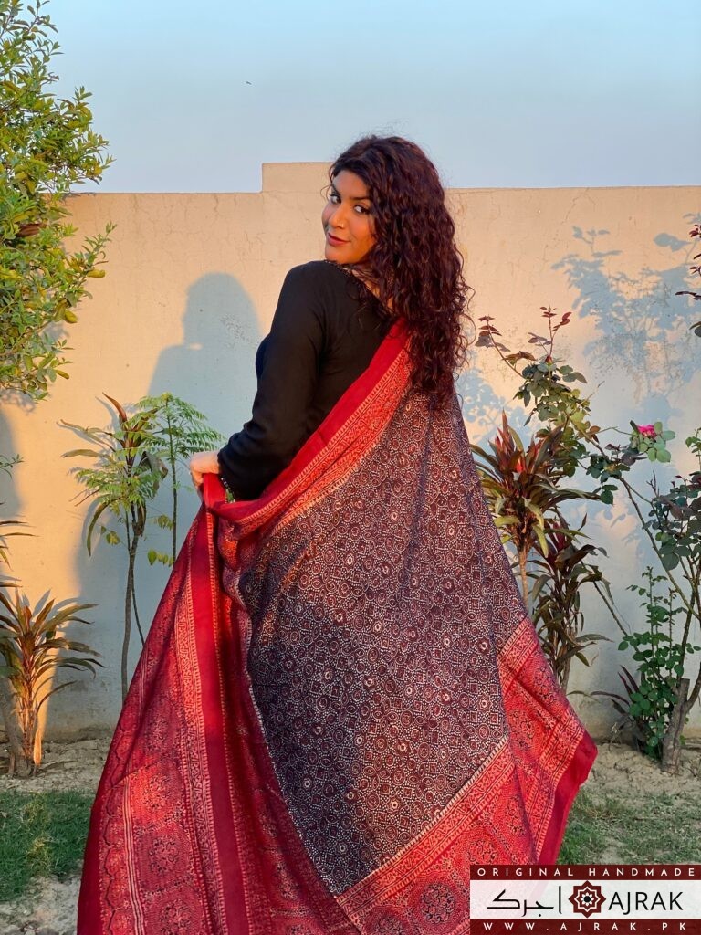 Saanjh Maroon Ajrakh Dupatta main image 0