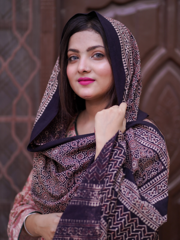 Black & Maroon Handprinted Ajrak Stole