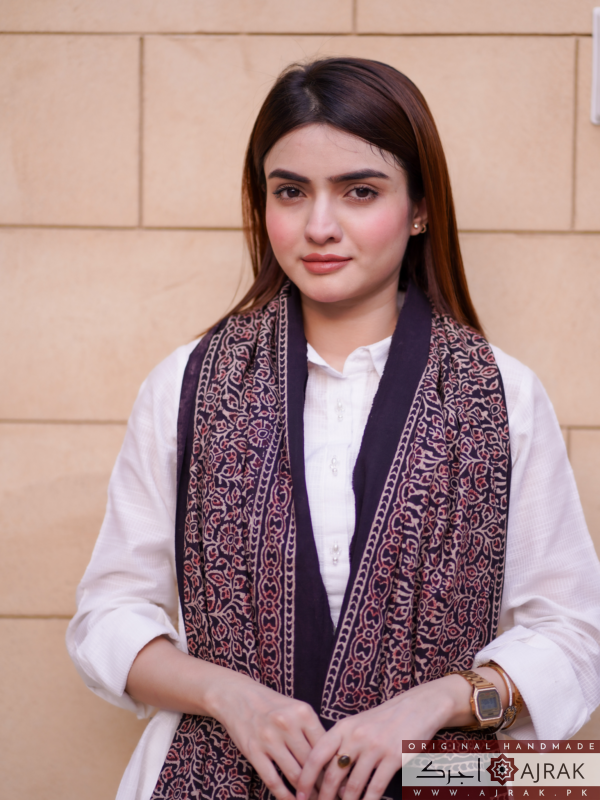 Black Ajrak Stole with Natural Dye