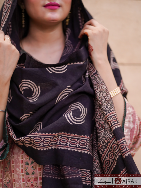 Black Natural Dye Ajrak Stole - Image 3