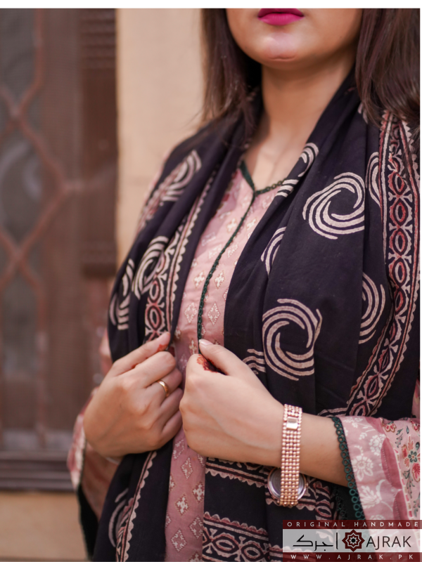 Black Natural Dye Ajrak Stole