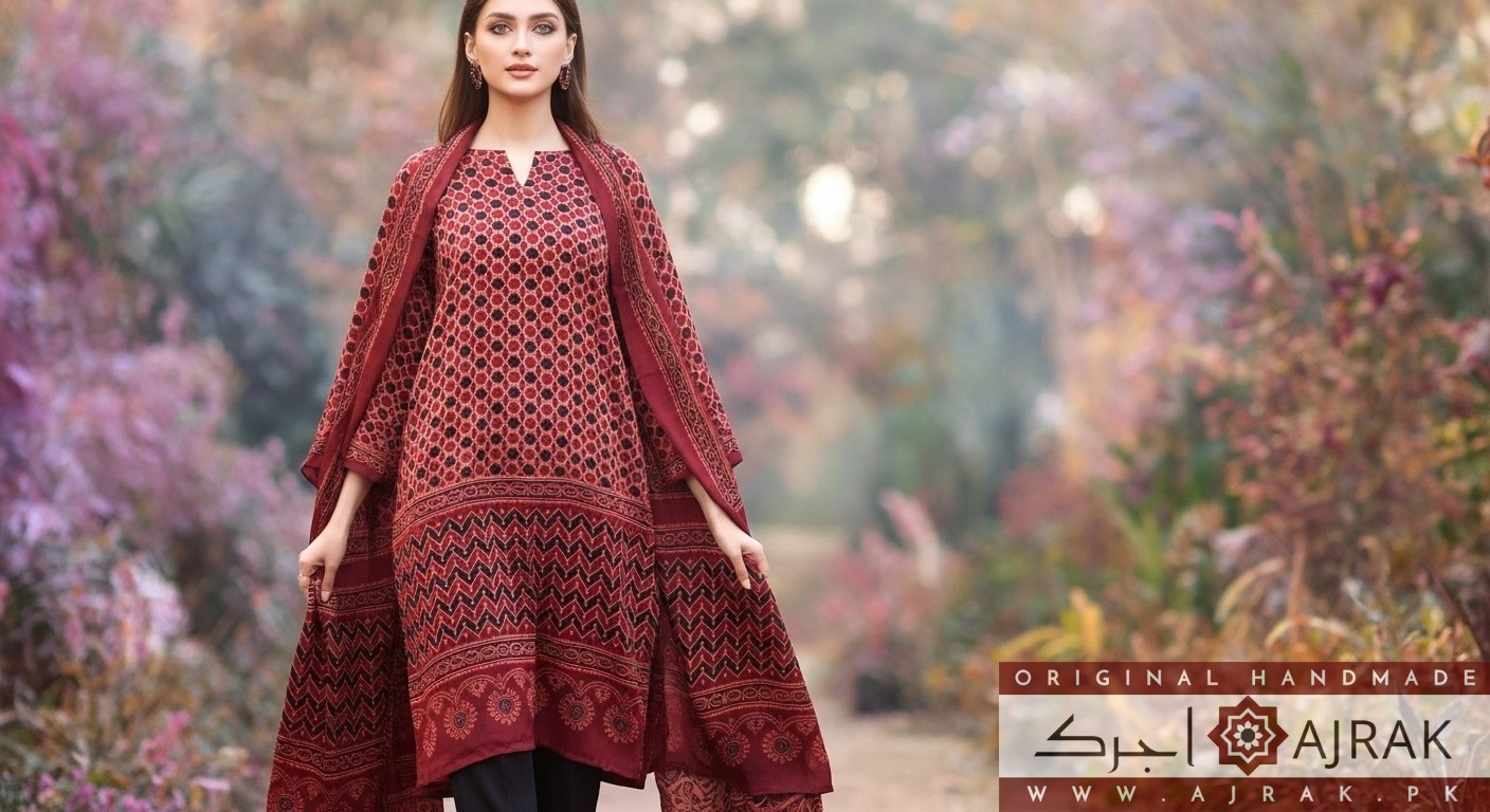 Traditional Sindhi block print details on Gulzar dupatta