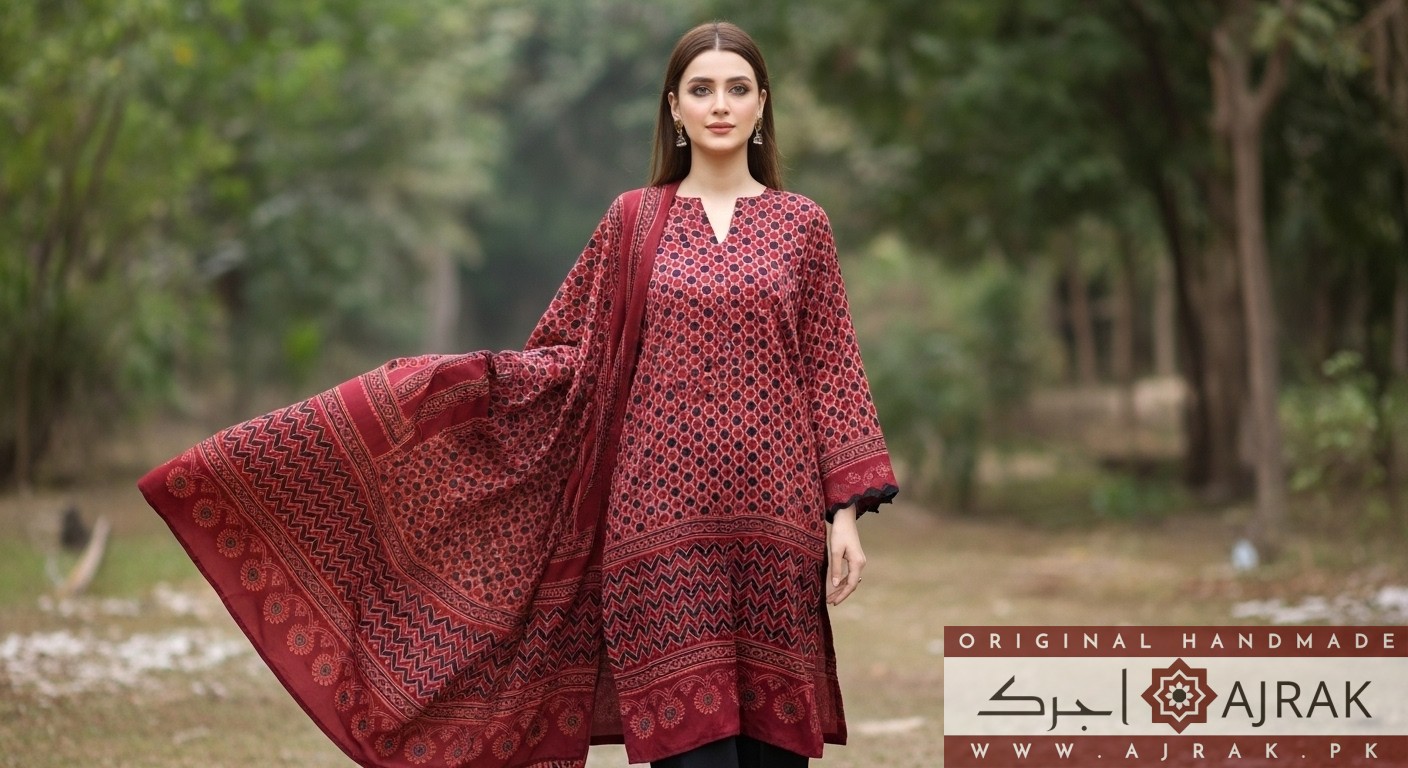 Gulzar Ajrak motifs on silk fabric