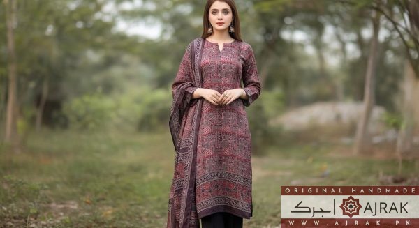 Original Handmade Sindhi Ajrak Silk 2-Piece Suit – Maroon Heritage Edition - Image 2