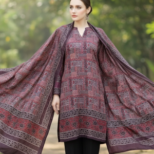 Original Handmade Sindhi Ajrak Silk 2-Piece Suit – Maroon Heritage Edition