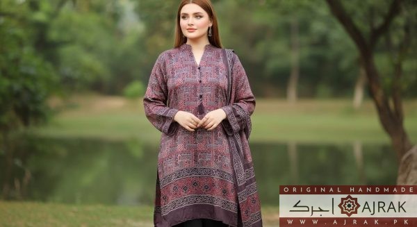 Original Handmade Sindhi Ajrak Silk 2-Piece Suit – Maroon Heritage Edition - Image 3