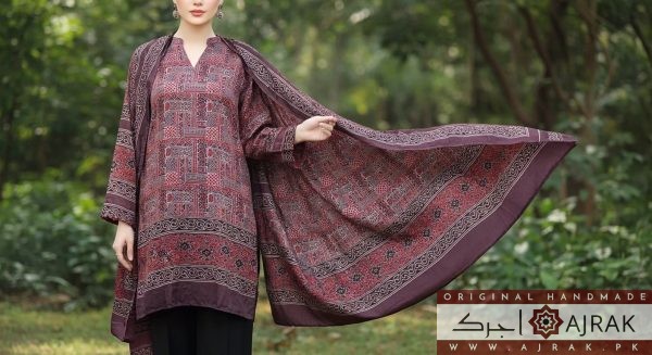 Original Handmade Sindhi Ajrak Silk 2-Piece Suit – Maroon Heritage Edition - Image 4
